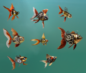 Right Eight Steampunk Goldfish Redbubble Generic with subtle bubbles (Custom).png