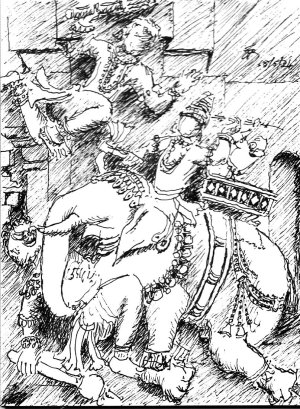 Bheema battling Bhagadatta - Kurukshetra 12th day.jpg