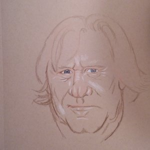 Colored pencil portrait of actor Gerard Depardieu