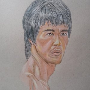 Colored pencil portrait of actor and martial artist Bruce Lee.