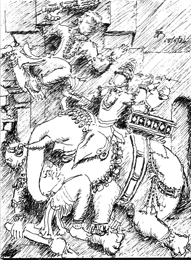 Bheema battling Bhagadatta - Kurukshetra 12th day.jpg
