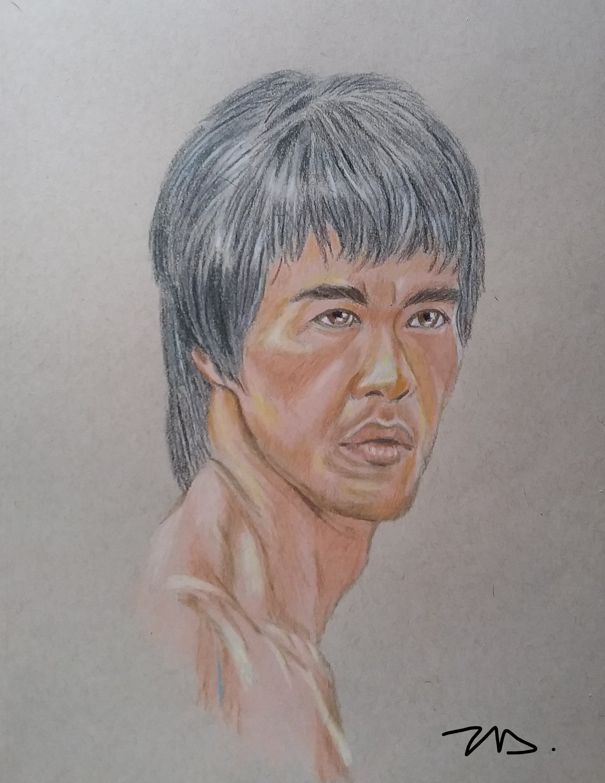 Colored pencil portrait of actor and martial artist Bruce Lee.