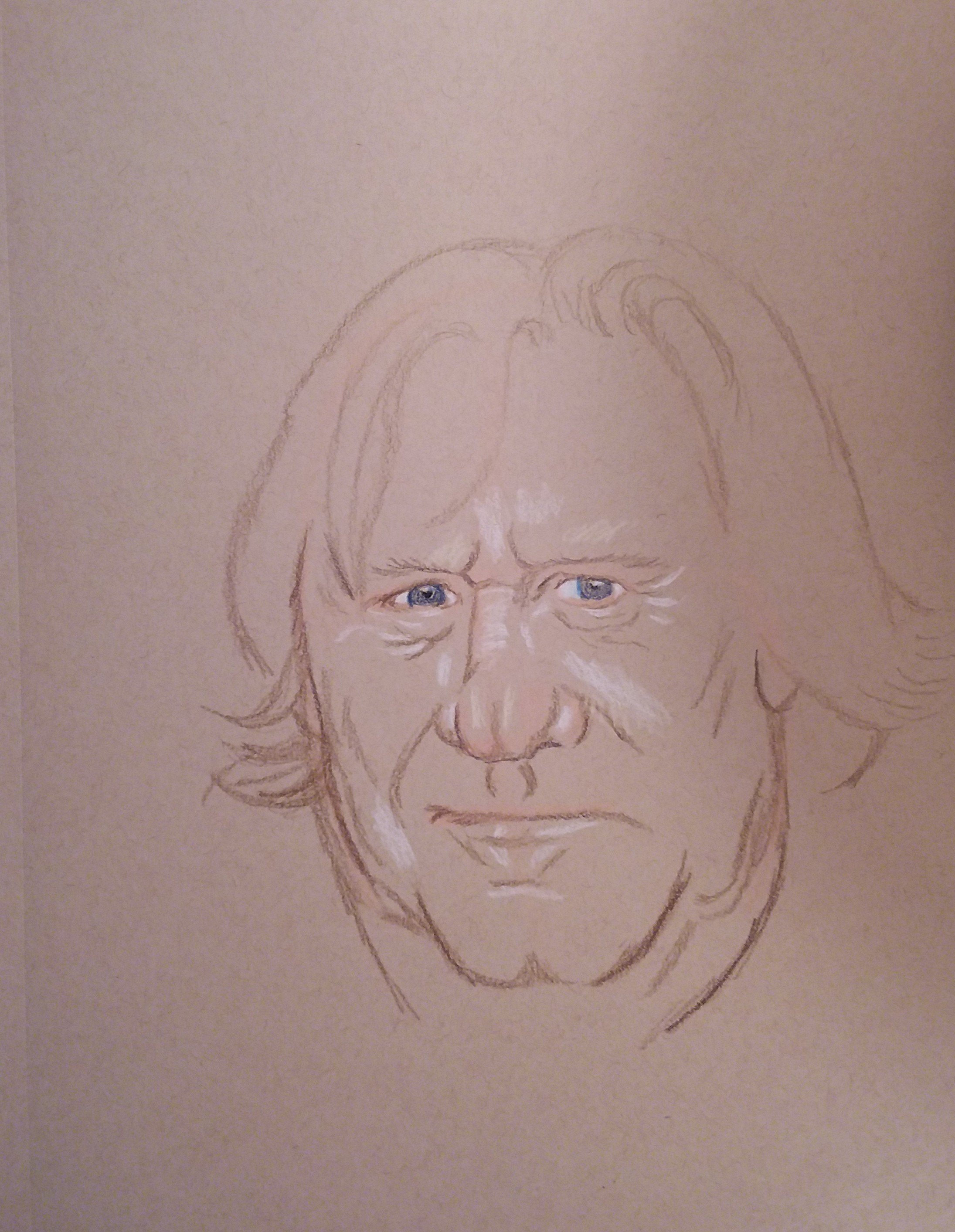 Colored pencil portrait of actor Gerard Depardieu