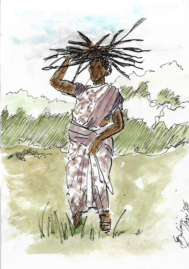 Gathering Firewood - ink and wash.jpg